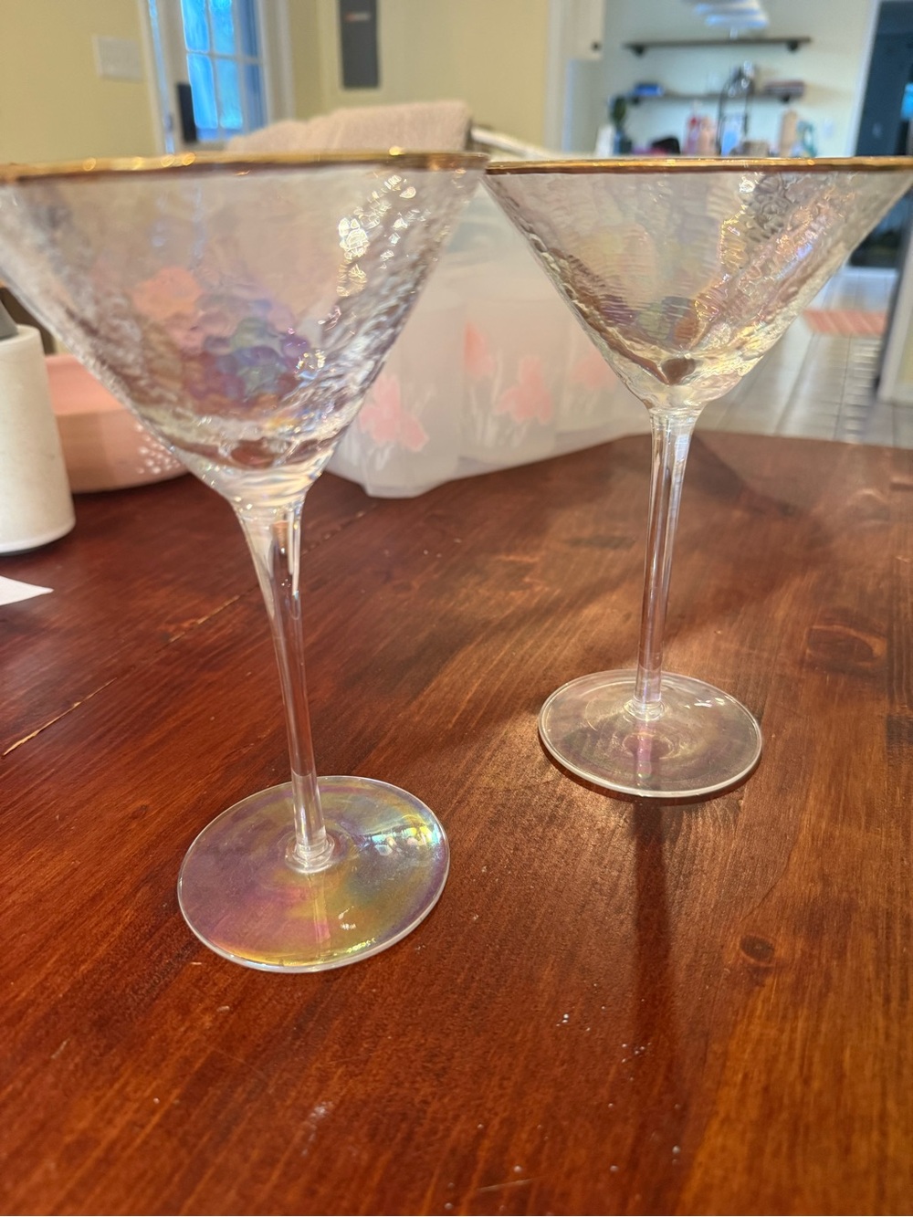 NWOT Boutique Iridescent Gold-Rim Martini Glasses - Set of 2